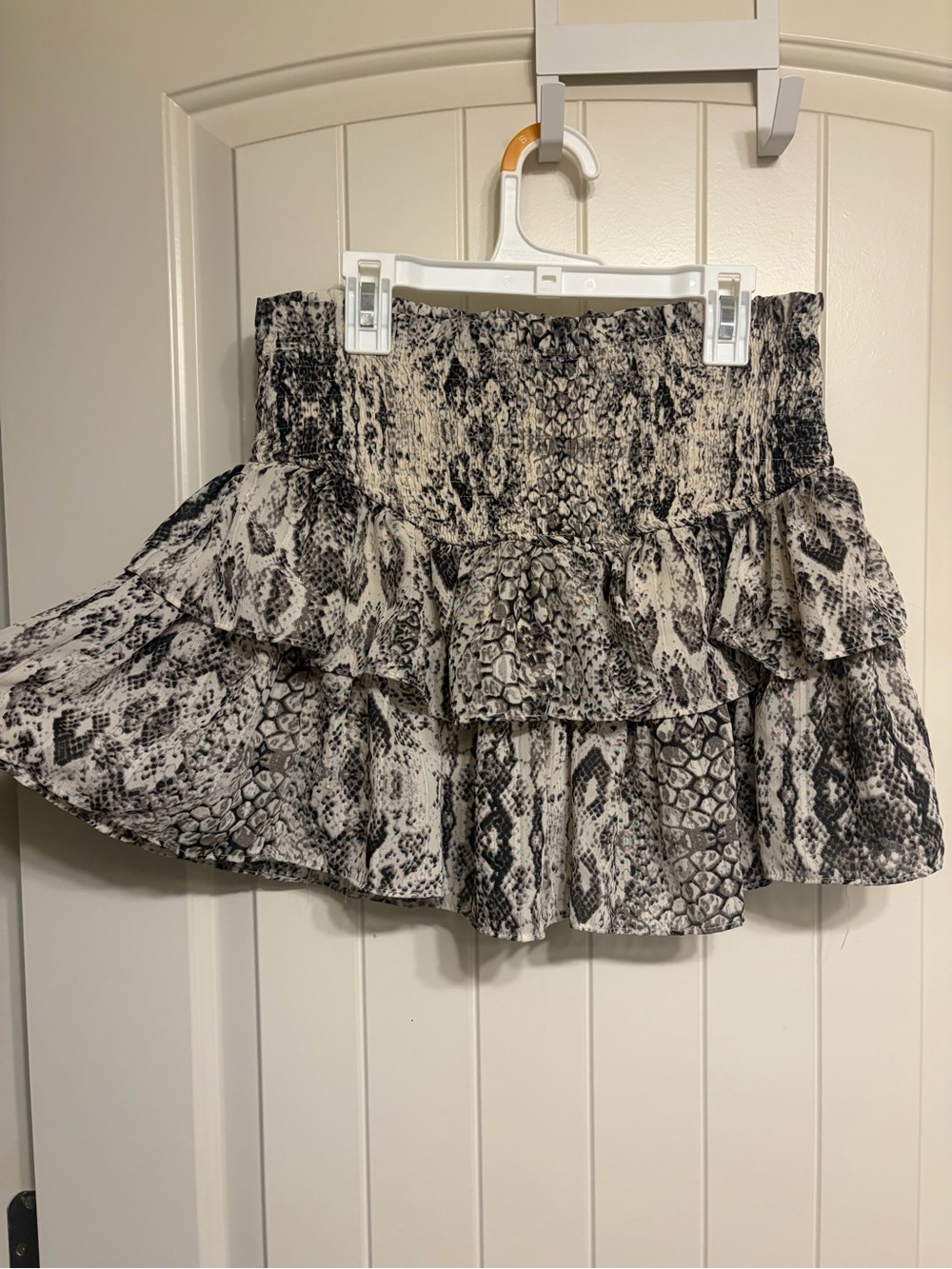 Mustard Seed Black & White Snake Print Ruffle Mini Skirt
